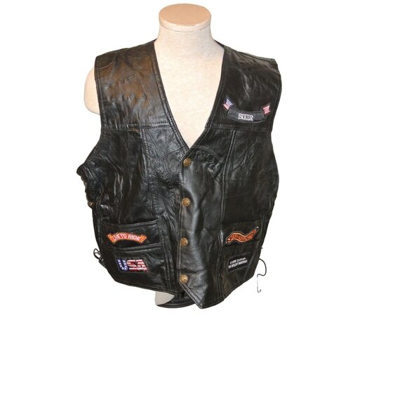 Diamond Plate Leather vest  with Rivet Draw Strings on each side of vest - Picture 1 of 8